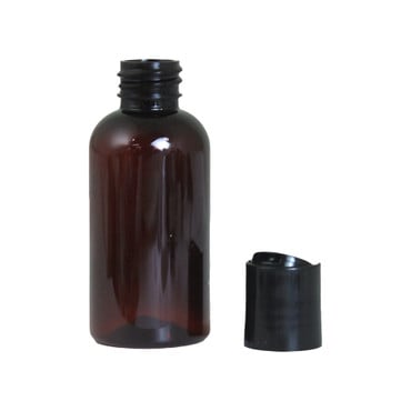 Set Of 12 Plastic Amber Boston Round 2 oz. Bottles/Caps image 0